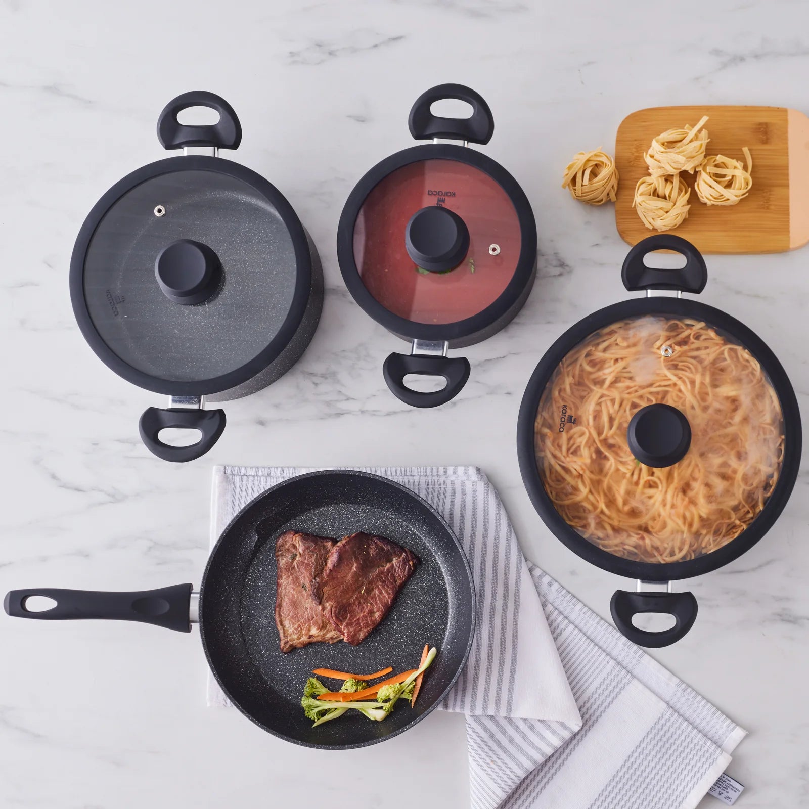 Karaca Nebula, Granit 7-teiliges Kochgeschirr-Set, Induktion, Schwarz