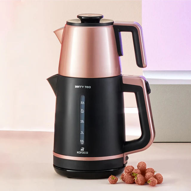 Karaca Berry Tea XL 2in1 Teekocher mit Stahleinsatz und Wasserkocher Roseberry, 1700W