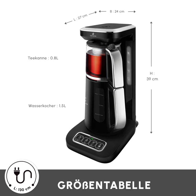 Karaca Caysever Robotea Pro 4 in 1 sprechender Teekocher, Wasserkocher und Filterkaffeemaschine, 2500W , Chrome