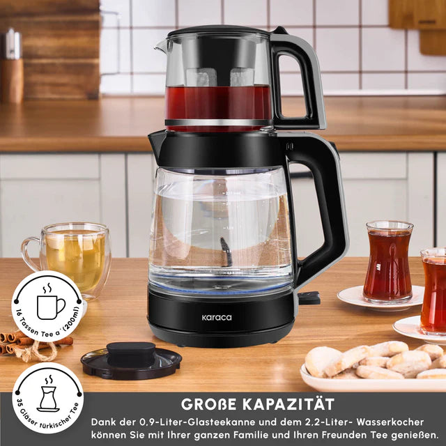 Karaca Glass Tea XL 2 in 1 Glas-Teekocher, Shiny Black