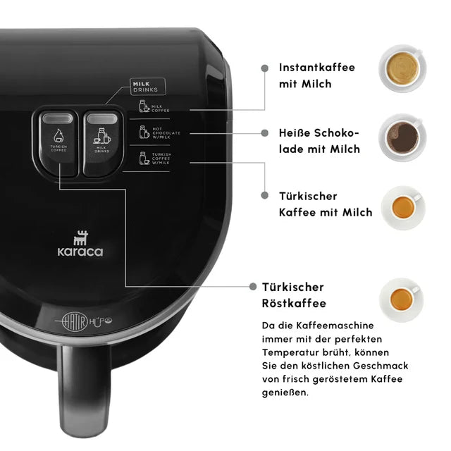 Karaca Hatir Hüps Mokkamaschine mit Milchfunktion Anthrazit, 535W