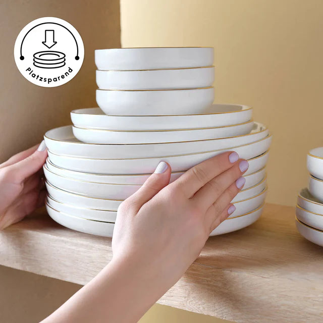 Karaca Stream Bone New Saturn 59-Teiliges 12-Personen Geschirrset Gold