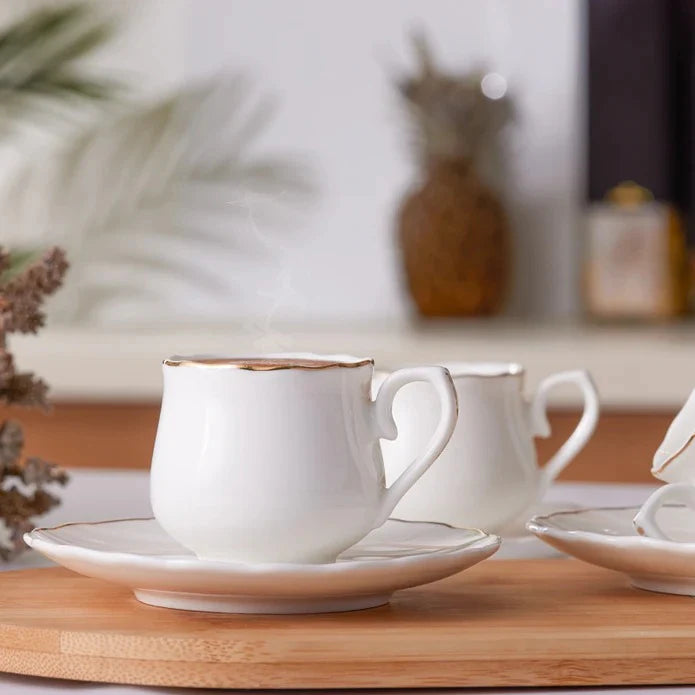 Contemporary Ceramic Coffee Cup and Saucer Set