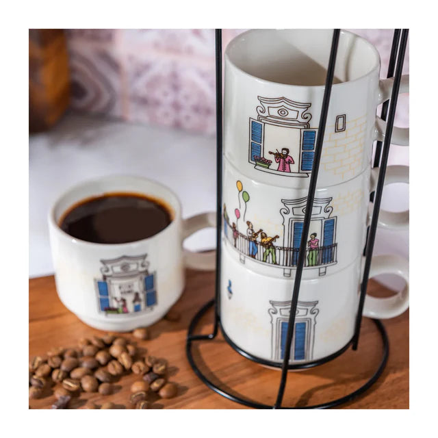 Premium Decorative Mug Set with Storage Rack